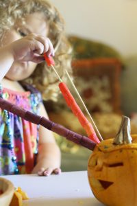 Thread noodles onto skewers from Happilyevermom