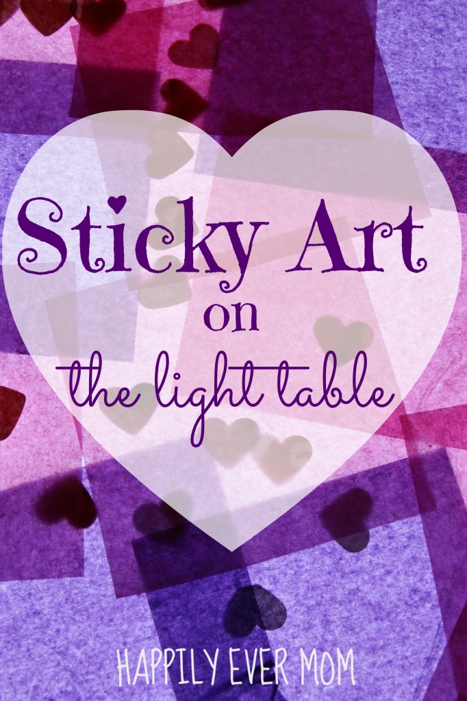 Sticky Art on the light table from Happily Ever Mom