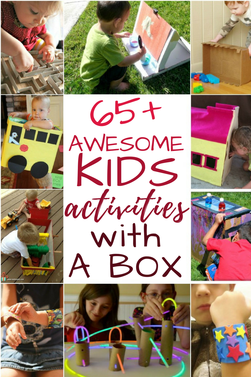 Awesome ideas to play and crafts with a cardboard box. Kids love cardboard boxes and these activities will keep kids playing and painting for hours. There are cardboard castles, swords, and helmets in here. There's toddler and baby cardboard box activities. And, tons of ways to craft with cardboard - perfect for when your stuck indoors or right after Christmas when you have boxes EVERYWHERE! #cardboardbox #crafts #kidsactivities